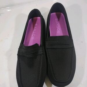 Rothy's Black Driving Loafers with Purple Insole